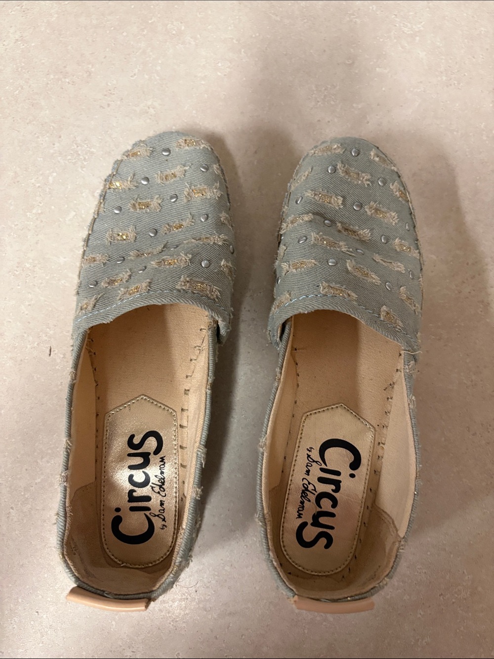 Circus by Sam Edelman Light Blue Distressed Studded Slip-On Flats